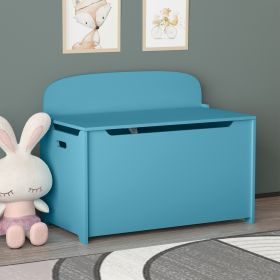 30" Kids Wooden Toy Box/Bench with Safety Hinged Lid (Teal)