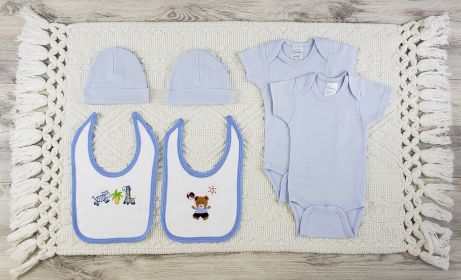 6 Pc Layette Baby Clothes Set (Color: Blue, size: small)