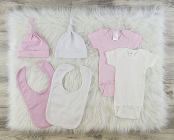 6 Pc Layette Baby Clothes Set (Color: Pink/White, size: Newborn)