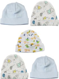 Boys Baby Caps (Pack of 5) (Color: Blue/Print, size: One Size)
