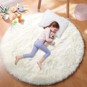 Round Rug for Bedroom, Fluffy Round Circle Rug for Kids Room (Color: White, size: 100x100cm)