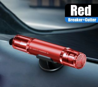 2-in-1 Car Safety Hammer Window Glass Breaker Seat Belt Cutter High Hardness Tungsten Steel Emergency Rescue Tool With Base (Color: Red with Base)